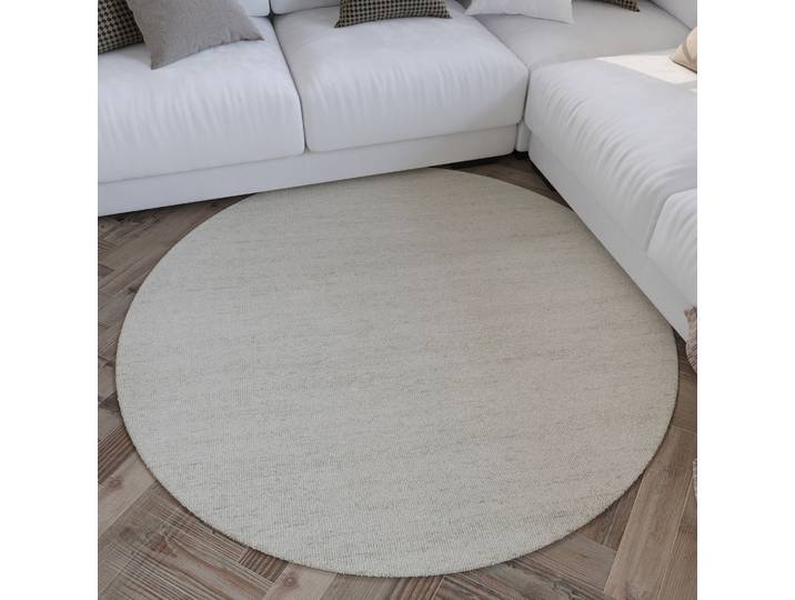Wollteppich WECON HOME Hamptons SIXTEEN , beige (elfenbein), H:10mm Ø:180cm, Schurwolle, Teppiche, Wollteppich, Schurwolle, Kurzflor, Wohnzimmer, Schlafzimmer, elegant, meliert