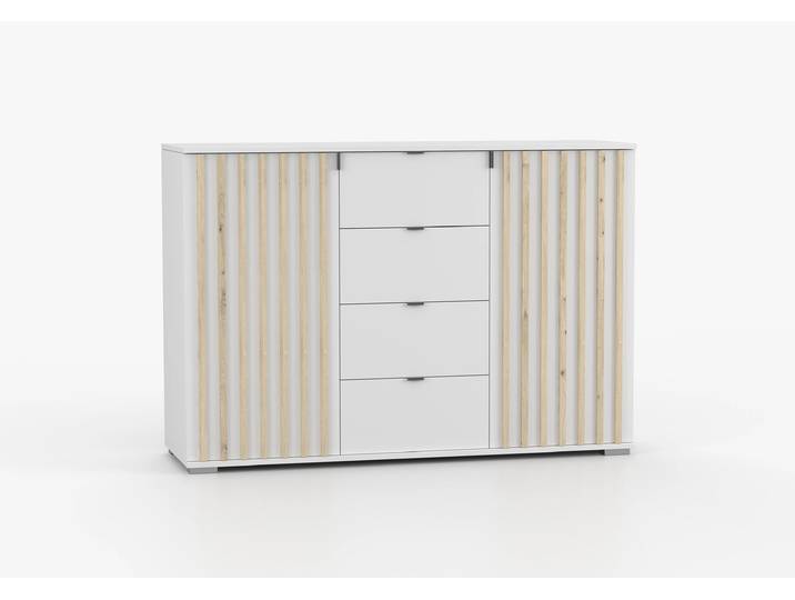 Kommode LARA III 4S 135 cm Weiß Weiß + Artisan Eiche