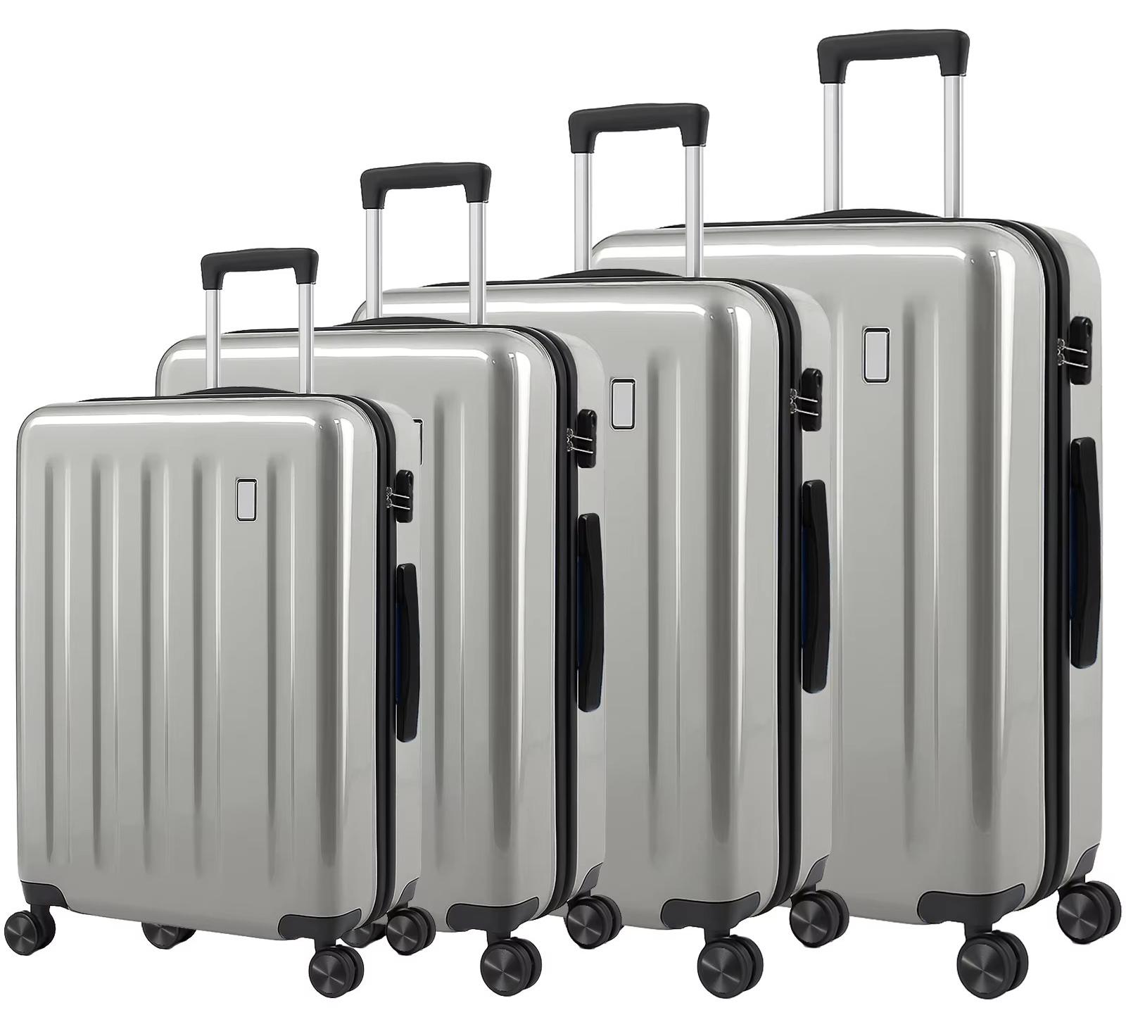 Kofferset - 4-teiliges Hartschalenkofferset - ABS-Schale - Spinnerrollen - Zahlenschloss - Silber