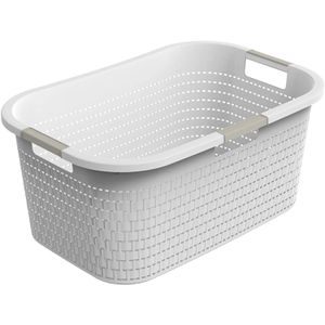 Rotho Wäschekorb Country, weiß, mit 3 Griffen, aus Kunststoff, 58 x 25,1 x 38,9 cm, 40 Liter