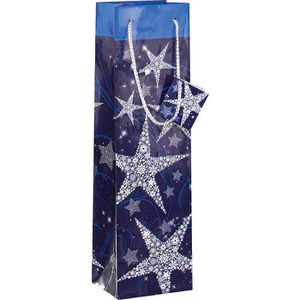 Sigel Geschenktüte GT027 Shining Stars, Flaschentüte, 10 x 35cm, blau / silber, 5 Stück