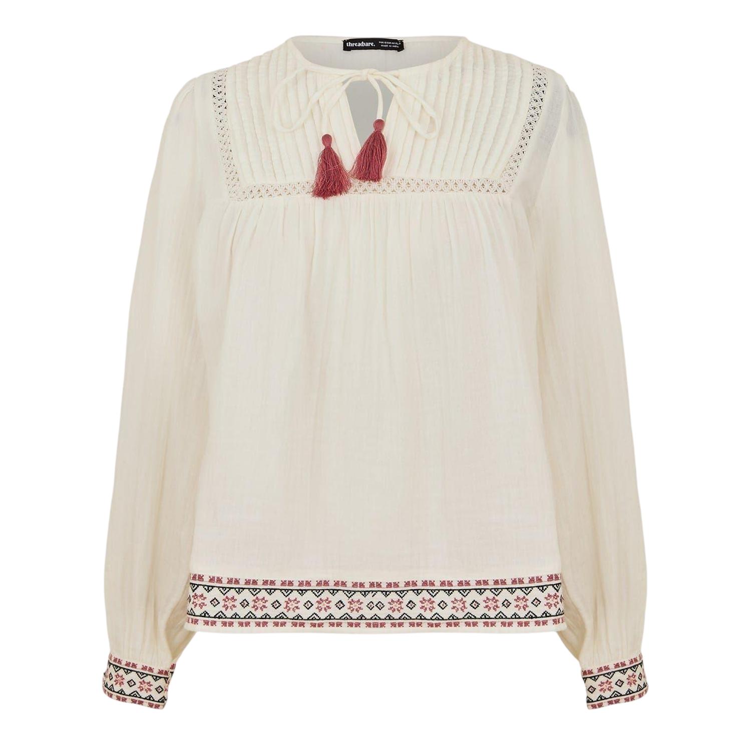 Threadbare - "Reema" Bluse für Damen, Krawatten-Kragen, Langärmlig (Cremefarbe)