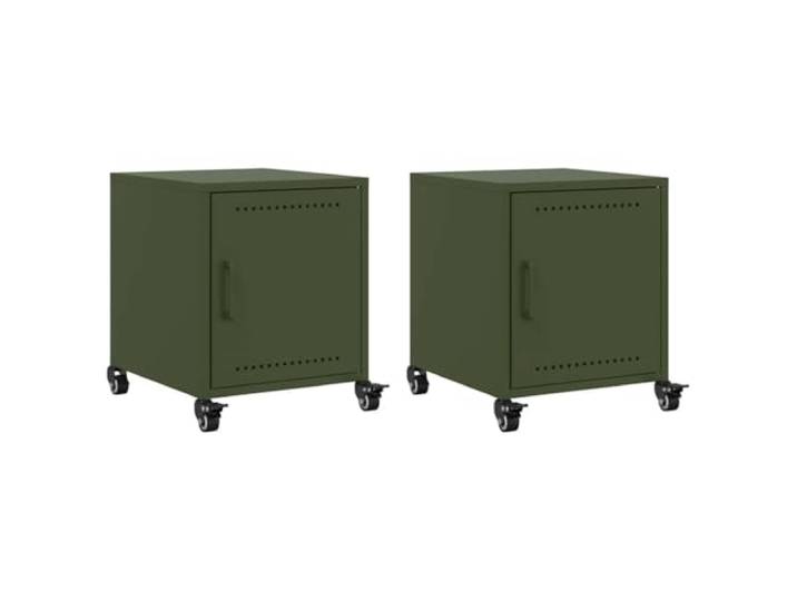 Heofavd Nachttisch Set 2er Olivgrün 36x39x43,5cm Metall mit Rollen