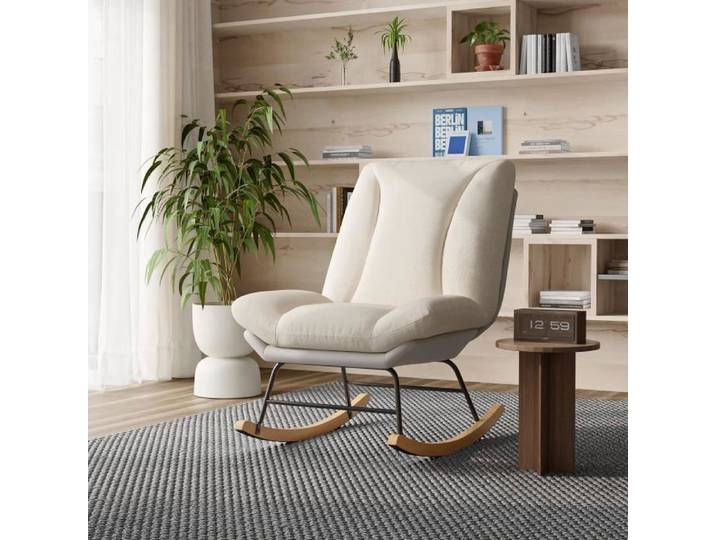 Fauteuil à bascule - DREAMMESPACE - Rocking Chir - Dossier réglable - Tissu Leathaire - Beige
