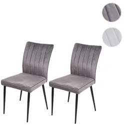 2er-Set Esszimmerstuhl HWC-K16, Stuhl Küchenstuhl, Samt Metall ~ dunkelgrau