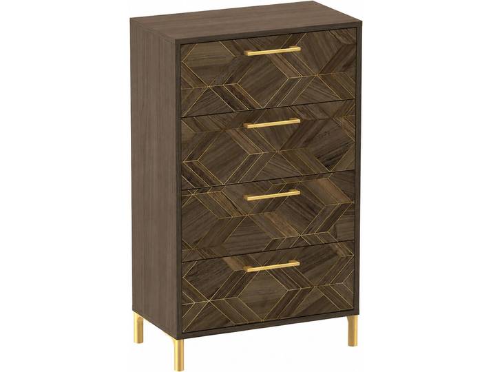 Kommode SCHILDMEYER Glenn, Art-Déco Design mit eleganten Goldakzenten, Made in Germany , braun (nussbaum matt, nussbaum art, déco), B:60,1cm H:100,7cm T:33cm, Holzwerkstoff, Sideboards, Kommode, Nussbaum Art-Déco Design mit eleganten Goldakzenten, Made in Germany