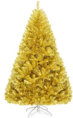 Costway 6/7.5 Feet Artificial Tinsel Christmas Tree Hinged with Foldable Stand-6 ft