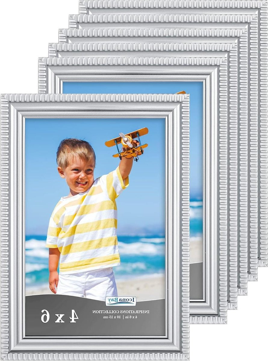 Set van 6 klassieke gedetailleerde fotolijsten in zilver, 4x6 inch