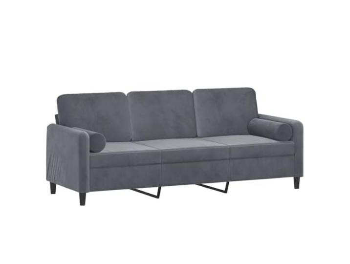 KTHLBRH Sofa 3-Sitzer dunkelgrau Samt 180 cm Gestell aus Metall, abnehmbare Kissen, Schaumstoff, 2 Kissen im Lieferumfang enthalten