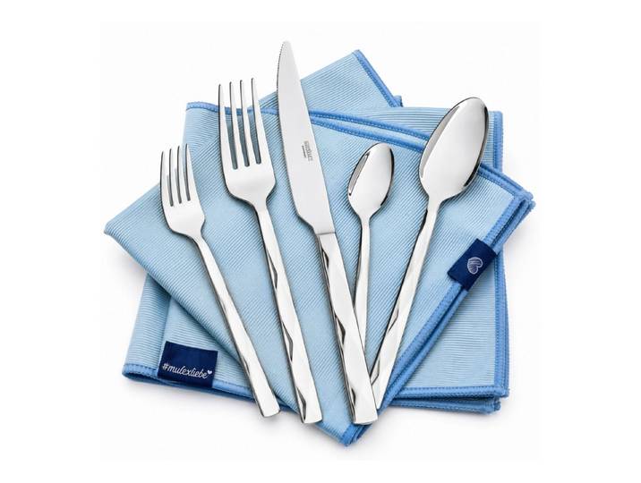 Mulex Besteck-Set Vicenza, Besteckset mit 3 Multifunktionstüchern (63-tlg), 12 Personen, Edelstahl 18/0, Facetten-Design mit edler Haptik und zeitloser Eleganz