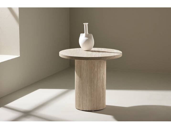 Couchtisch-Beistelltisch Tino - mit geriffeltem Standfuß - Beige - Luxusbetten24