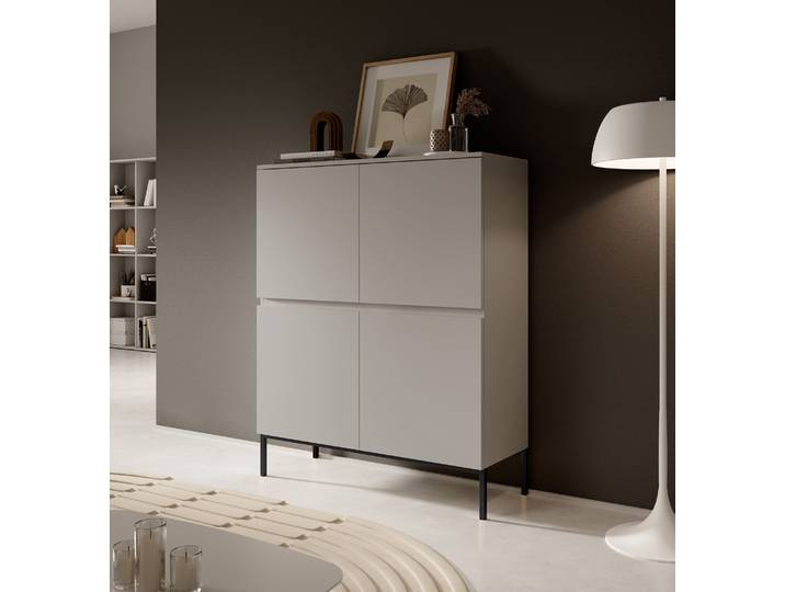 Selsey Highboard Bemmi - Commode haute 4 portes\, beige avec pieds noirs\, 100 cm