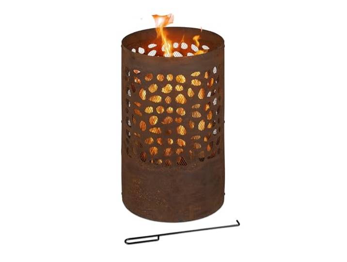 Relaxdays Brasero avec Pare-étincelles\, tisonnier et Grille de Foyer\, extérieur\, H x D : 60x37 cm\, Acier Corten\, Marron