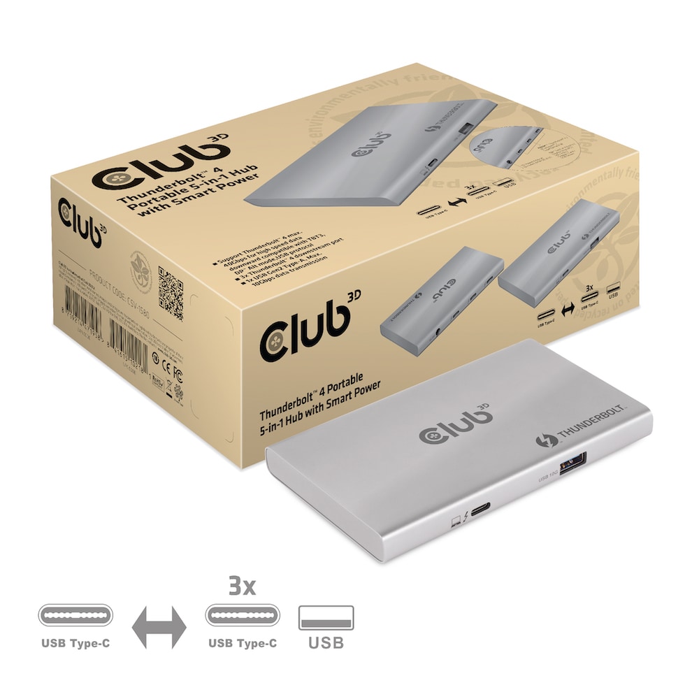 Club3D Club 3D Thunderbolt™ 4 portabler 5-in-1 Hub mit Smart Power CSV-1580