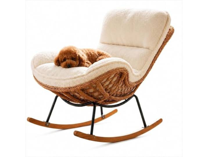 TINGMIAN Handgefertigter Rattan-Webstuhl, bequemer Lounge-Stuhl Bequemer Lounge-Stuhl, PU-Leder, gepolsterte Gleitstühle, für Erwachsene, ideales Wohnzimmer oder Schlafzimmer (einfarbig)