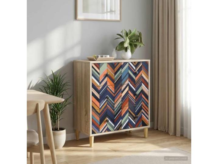 Kommode OMMEN 66 x 36,5 x 75 cm Sonoma Geometrischer Druck Holzwerkstoff Erhöhte Füße, Luftzirkulation, viel Stauraum, Schlafzimmer, Wohnzimmer, Flur, Ankleidebereich