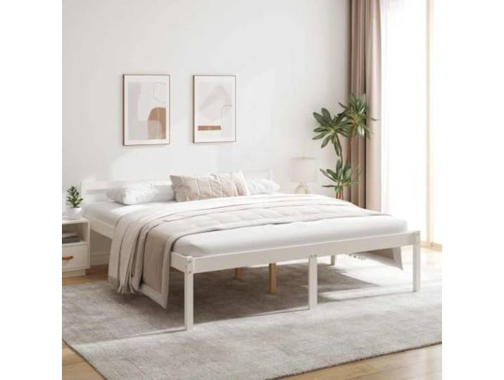 Massivholz Seniorengerecht mit 45 cm Sitzhöhe Bettgestell Weiß 180x200 cm Seniorenbett Weiß 180x200 cm Massivholz Kiefer mit Kopfteil und Stauraum, Höhe 45 cm, Komfortabler Einstieg für ältere