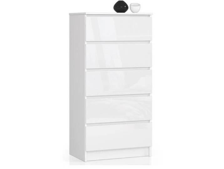 Commode AKORD K60 Blanche 60 cm 5 tiroirs façade Blanche Brillante 60x40x121 cm