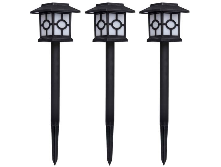 Solarlampen 3er-Set Dämmerungssensor, Gartenleuchten mit Erdspiess, je 8,5 x 8,5 x 37 cm