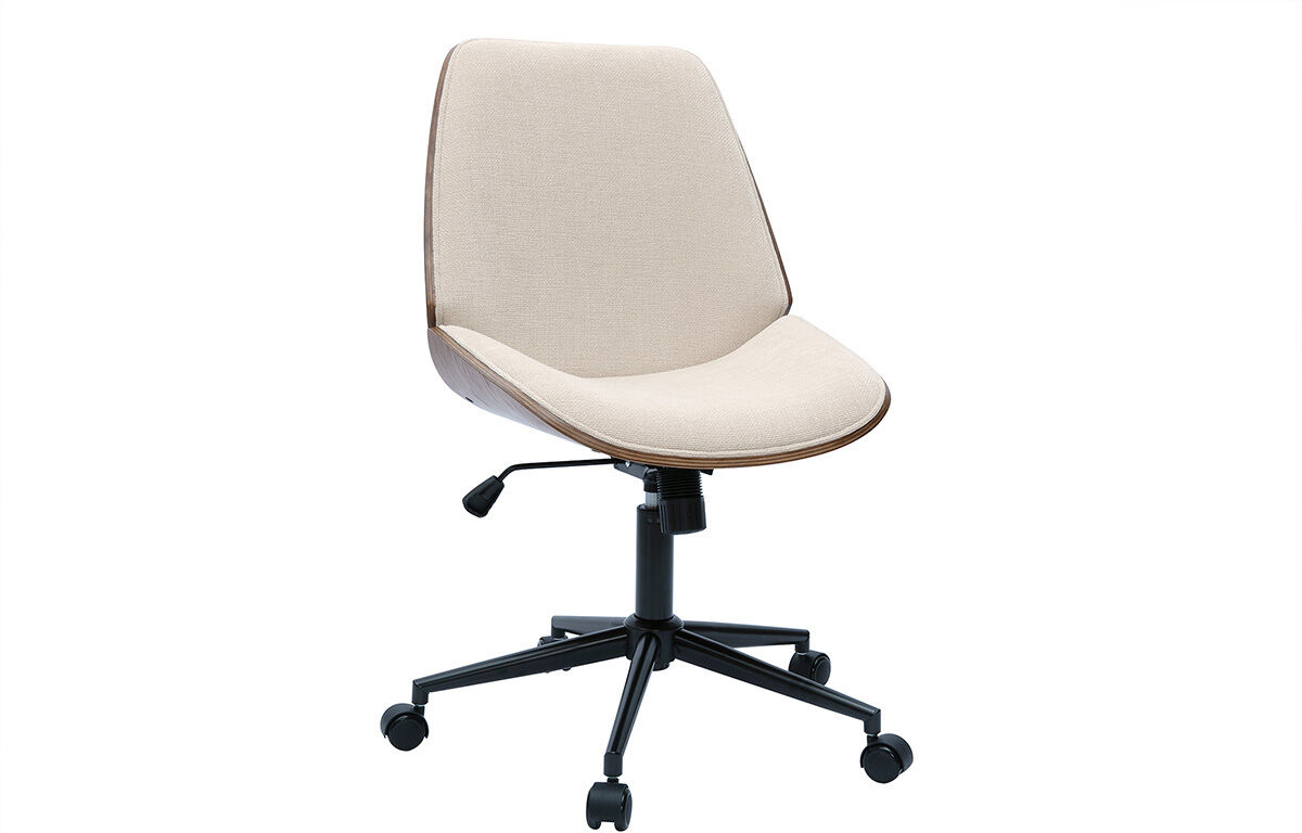 Miliboo Bürostuhl mit Rollen aus Holz und strukturiertem Samteffekt in Beige DOUGLAS