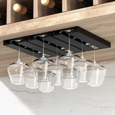 Combo Retail Shop Bar Wine Glass Rack, Non drilled Cup Holder For Kitchen, Upside Down Rack For Wine Glasses a black