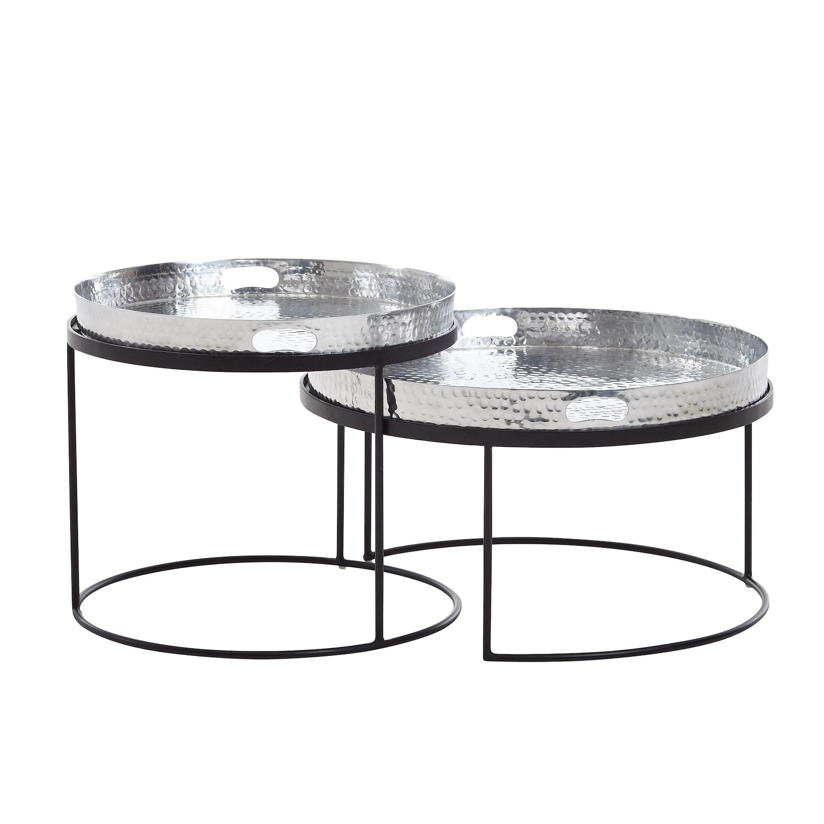 KADIMA DESIGN Couchtisch 2er Set, Silber/Schwarz, Hammerschlag-Strukturen, Griffmulde, Handgefertigt