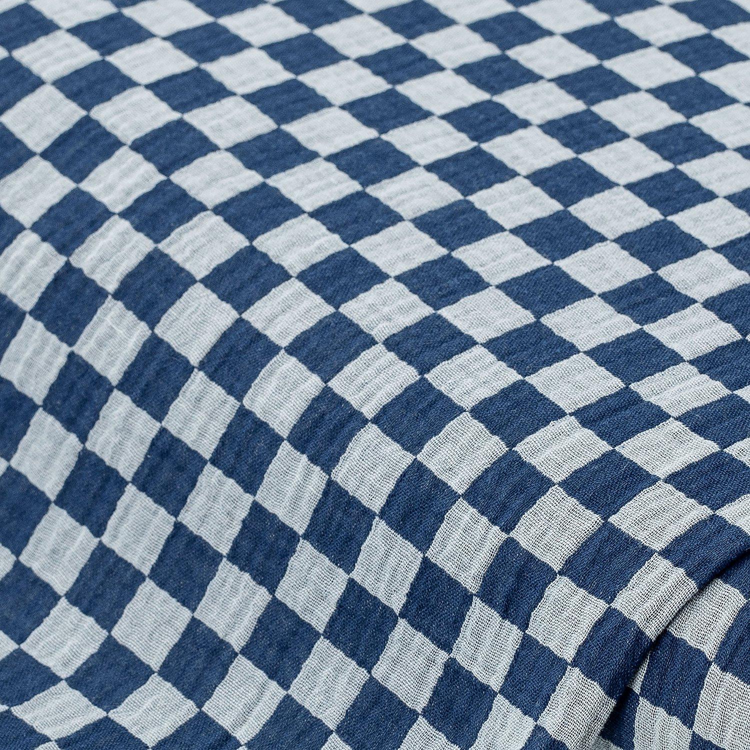 Musselin/Doppel-Gaze "Karos", blau-color