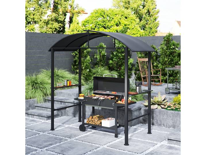 Outsunny Pavillon Barbecue Acier Gris 1,1x2,3m avec Tablettes