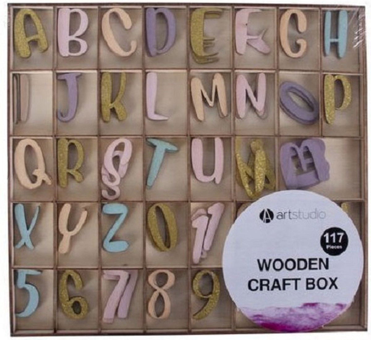 Jolly Craft Studio Happy Art Gekleurde letters en cijfers in hout 117 stuks