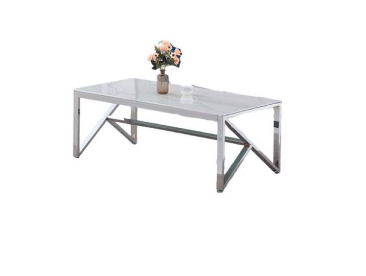 Table Basse Rectangle Verre Trempé Marbré Blanc 120x60x45cm MAJESTIQUE