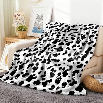 Uplift Picks Cow Print Flannel Throw Blanket Soft Lightweight All Season Blanket dalmatian Black 150x200cm