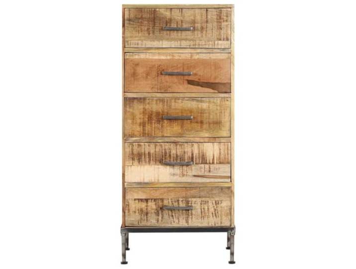 KPOTUERTU Kommode 45x35x106 cm Massivholz Mango mit 5 Schubladen Mangoholz, Eisengriffe, Industrie-Stil, 5 Schubladen, Stauraum, Vintage-Charme, Unikat