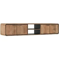 TV Board Evo aus recyceltem Teakholz, modern hängend, natur, 225 cm breit, Metallgriffe