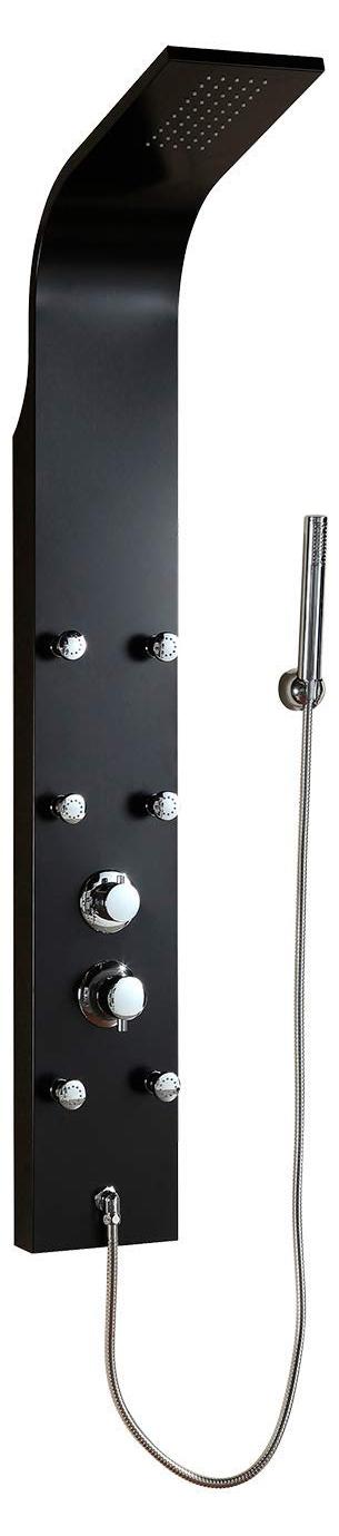 Duschpaneel schwarz Aluminium, 6 Massagedüsen, Handbrause, 140 cm
