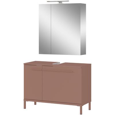 Badmöbel-Set GERMANIA "Laurino", toffee, B:80cm H:200cm T:34cm, Glas, Holzwerkstoff, Metall, Kastenmöbel-Sets, Badmöbel-Set, mehrteiliges Set - Waschbeckenunterschrank & 2-türigem Spiegelschrank