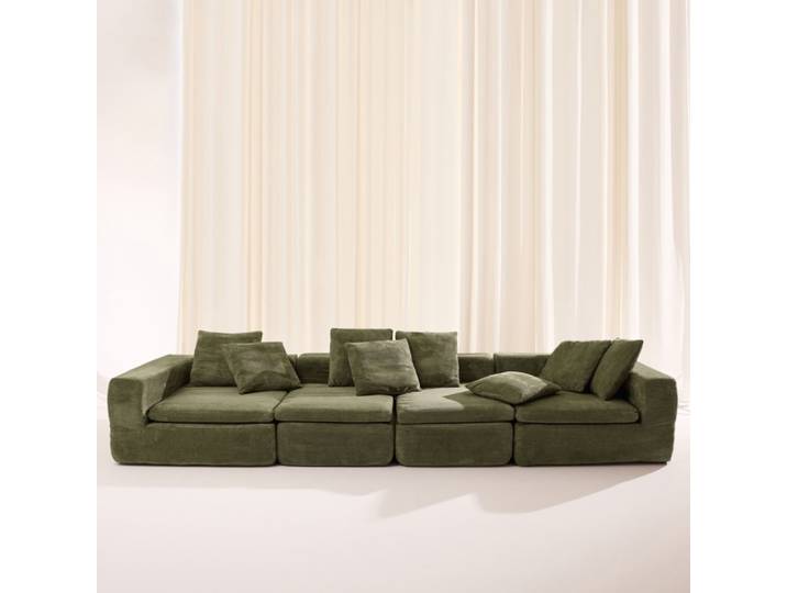 Canapé compressé modulable tissu chenille 5 places vert