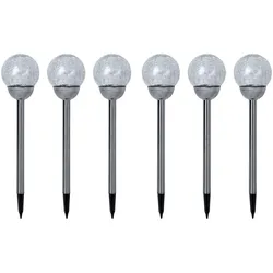 Solarlampe LED Außenleuchte Gartendeko Erdspieß Terrassenlampe Solardeko Bruchglas Kugel, warmweiß, DxH 12 x 56 cm, 6er Set