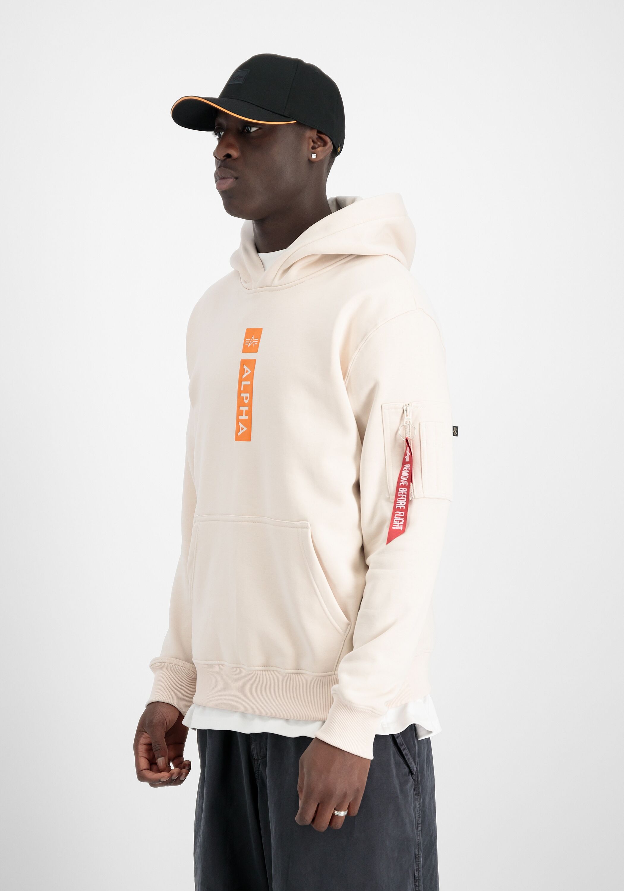 Hoodie ALPHA INDUSTRIES "Alpha Puff Print Hoodie", Herren, Gr. XS, weiss (jet stream weiß), Obermaterial: 80% Baumwolle, 20% Polyester, regular fit, Sweatshirts Hoodie jet stream weiß XS