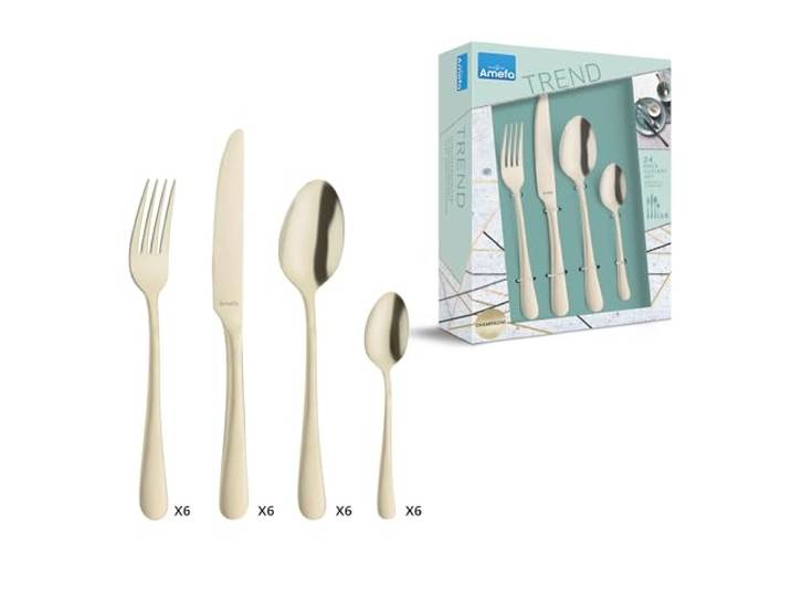 AMEFA - Ménagère 24 couverts de table pour 6 personnes - Austin - Acier inoxydable 18/0\, Finition Revêtement PVD mat - Epaisseur 2.5 mm - Champagne