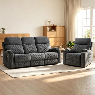 EBELLO Power Reclining Sofa Multiple Configurations with Center Console Cup Holders Hidden Storage USB & Type-C Charging Ports