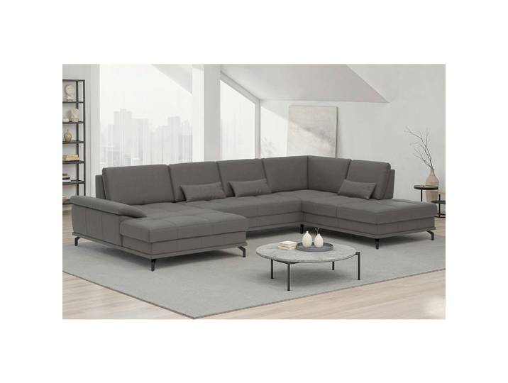 Sit & More Wohnlandschaft, Mokka, Metall, Echtleder,Kombination Echtleder/Stoff,Kombination Echtleder/Stoff, Nappaleder,Nappaleder,Nappaleder, Füllung: Polyester, Ottomane rechts, U-Form, 363x223 cm, Schlafen auf Sitzhöhe, Armteil links, Wohnzimmer, Sofas & Couches, Wohnlandschaften, Wohnlandschaft U-Form