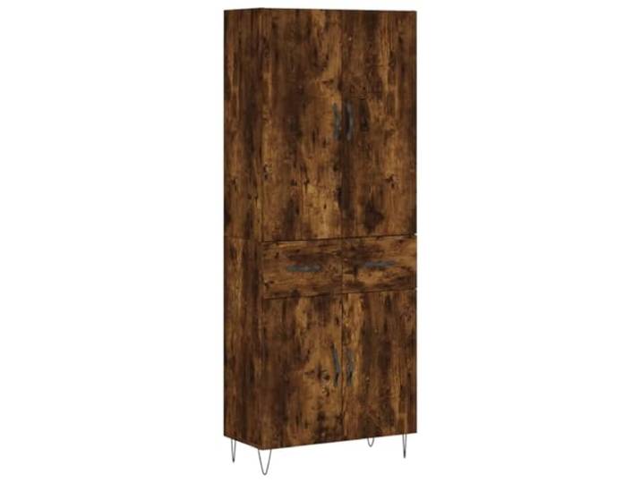 Roanoer Highboard Schrank 69,5x34x180 cm Rauch-Eiche Holzwerkstoff 2-TLG Elegantes Standregal fürs Wohnzimmer mit Metallfüßen, reichlich Stauraum hinter Türen und Wandbefestigung für Stabilität.
