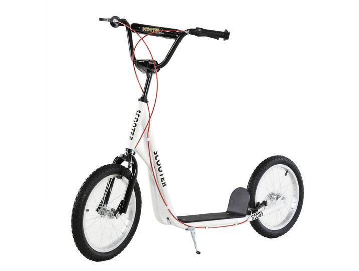 Homcom Tretroller Scooter Cityroller Kinder Luftreifen Roller verstellbar Alu Weiß, Metall, 58x96x139 cm, unisex, Spielzeug, Kinderfahrzeuge