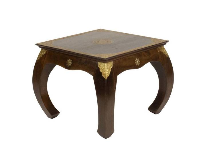 Oriental Galerie Beistelltisch Indischer Opiumtisch mit Messing Groß, Beistelltisch Indien, Messingverzierungen, handgefertigt, Unikat, Holz