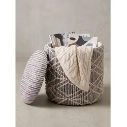 Sitzhocker Stoff Grau-Beige Ø 40x45 cm - RHONE   Kadima Design