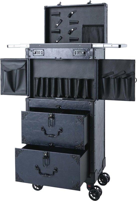 Famanu Make-upkoffer mit drehbaren Rädern und Schublade - Ideal für Friseure und Kosmetiker