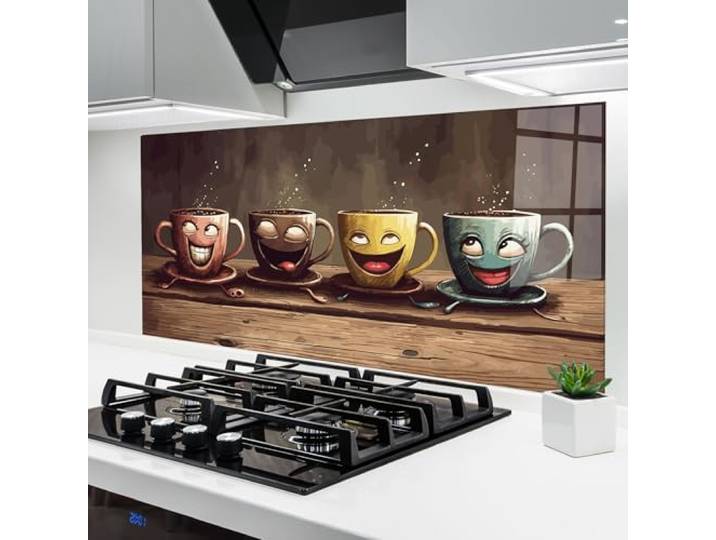 ARTHUB® Küchenrückwand aus Glas 60x150 cm, 4mm ESG Spritzschutz, Glasplatte, Herdspritzschutz, Wandschutz für Herd, Hartglas, Lebensmittel, Kaffee, Coffee Faces