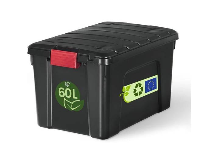 Iris Ohyama Malle Boîte de rangement plastique avec Couvercle et Clips de fermeture 60L A l'unité Empilable Roues Sans BPA