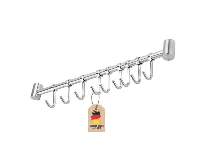 Intirilife Küchen Hängeleiste mit 9 Haken, Silberfarben, Metall, 3.4x2.2x49.8 cm, Küchenzubehör, Küchenhelfer, Küchenutensilien