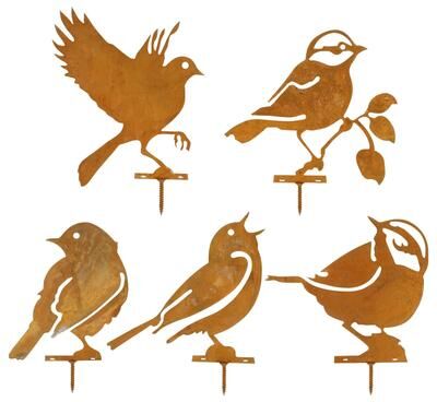Inspired Living Rustic Metal Bird Garden Decor Set Of 5 Fence Silhouettes For Yard Art 5pcs A